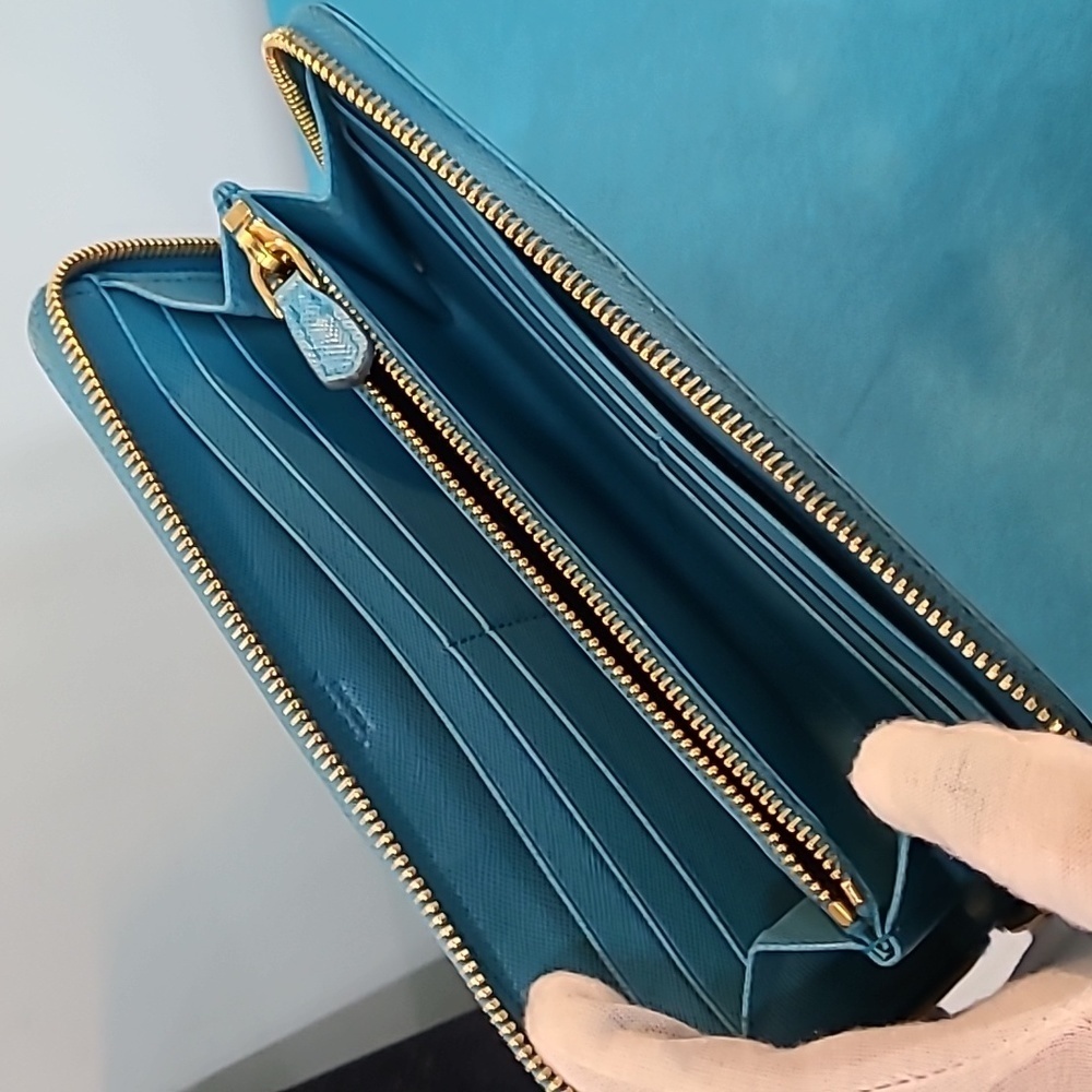 Prada Turquoise Zip Around Saffiano Leather Wallet - Picture 8 of 16